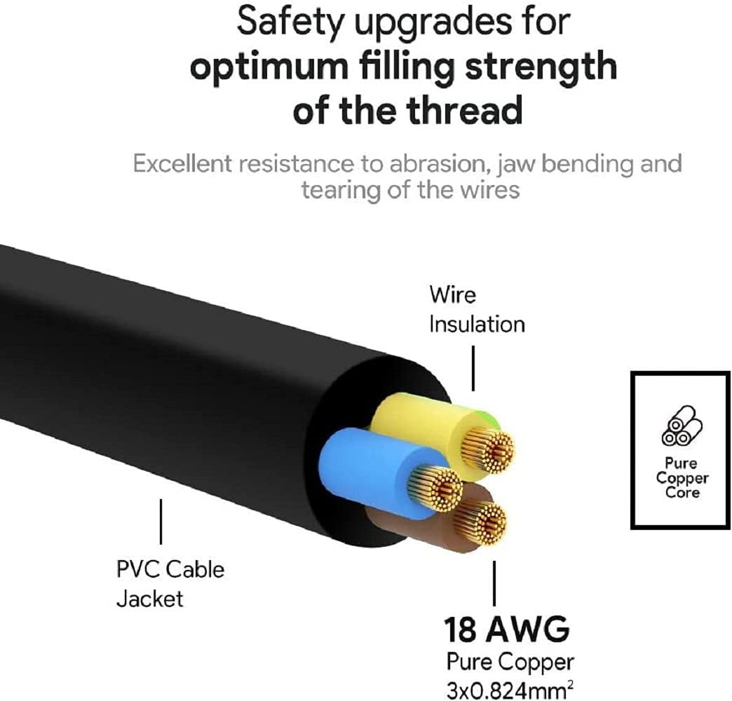 Generic brand 10M PVC power cable in black. Heavy-duty and long-length for monitors, desktops, SMPS with 3-pin connection.