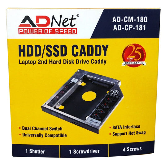 Metal Laptop Hard Drive Caddy for easy installation of 2nd HDD or SSD in CD/DVD Drive Slot, SATA pin type