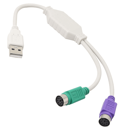 Plastic PS2 Adapter Cable, AD-225, enables USB to PS2 conversion for Keyboard and Mouse, offering Plug and Play functionality.