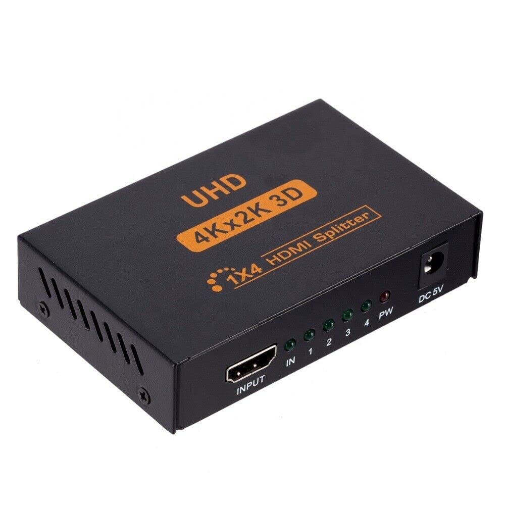 1x4 Metal HDMI Splitter supporting 3D and 4K visuals for optimal gaming, home theater and presentation experiences