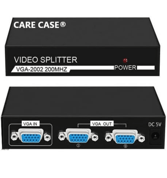 Durable VGA splitter 1x2, VGA video distributor with 200MHz for dual output, made from ABS plastic and metal