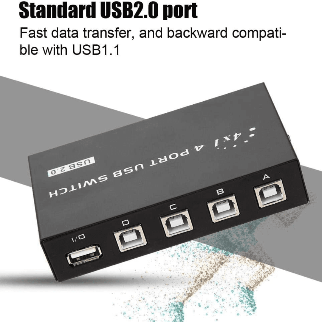 4X1 USB 2.0 Switch Box Hub, a plastic splitter and extender compatible with printers, scanners, and keyboards