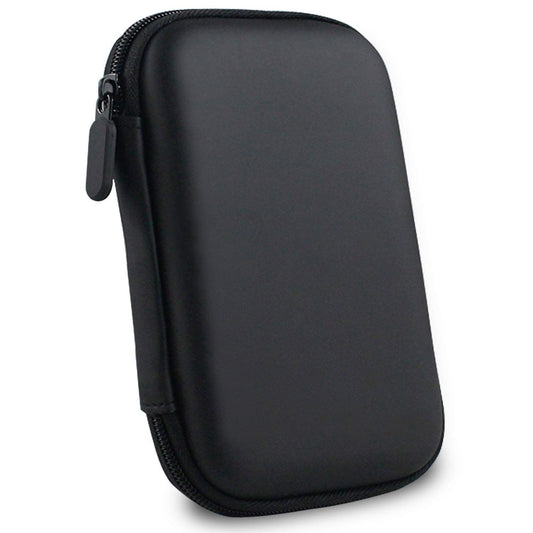 Compact black generic hard disk pouch or 2.5 inch HDD case being made of durable nylon, featuring shockproof and lightweight benefits suitable for easy transportation.