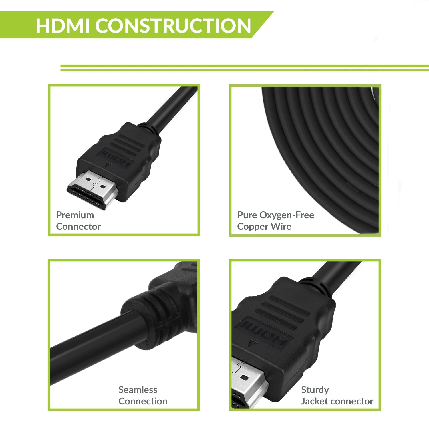 Black 1.4V High-speed HDMI to HDMI cable, 1.5 meters length, compatible with TV, Projector, Laptop, Monitor, Ethernet and 3D enabled, made of PVC material