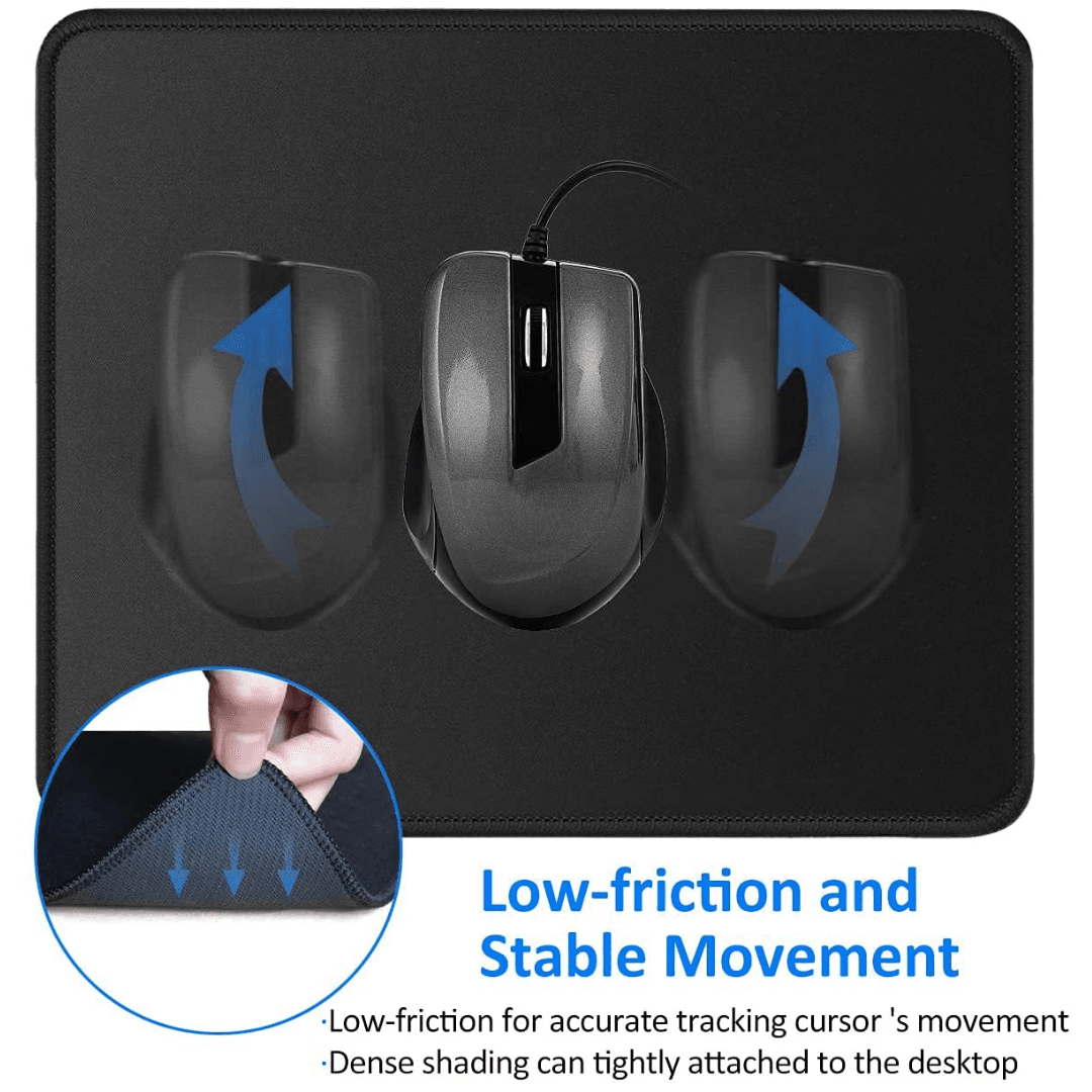 Black AD-01 Gaming Mouse Pad, 25x21 CM in size, made from Rubber and Fabric with Silk Gliding feature and Durable Edges, compatible with all mice.