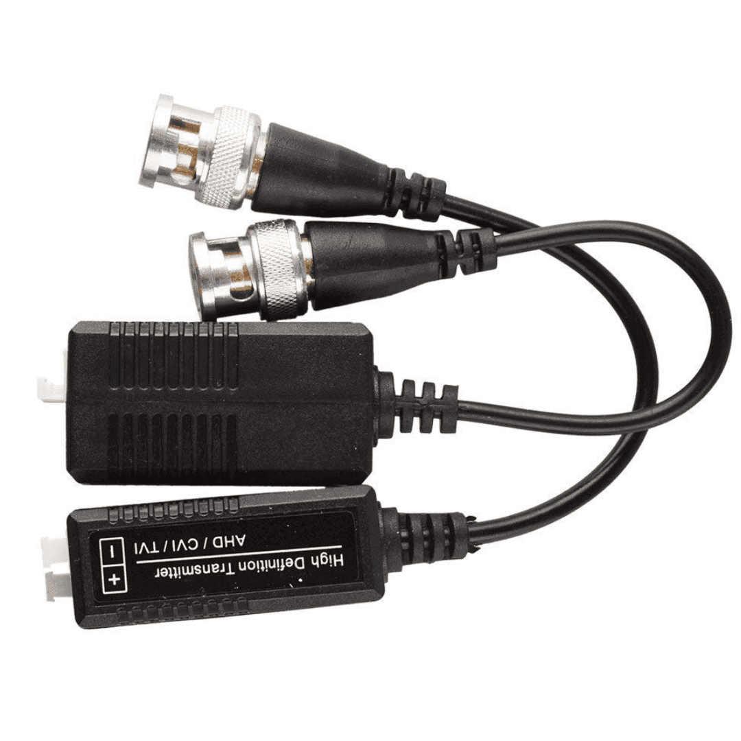 Compact Generic CCTV Video Balun in black, a Passive 1080P Video Transmitter, and Balun for DVR made of metal and plastic, compatible with TVI, CVI, AHD Cameras