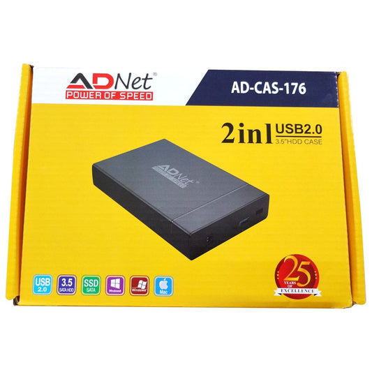 AD-CAS-176 black 2.5/3.5 inch USB 2.0 SATA HDD Enclosure with LED light and heat dissipation features