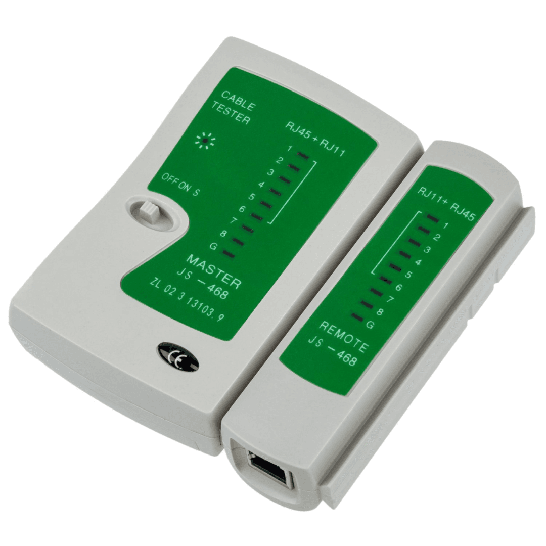 AD-LT-389 Cable Tester, a plastic single tool from Repairing tools collection capable of testing LAN, RJ45, RJ11, CAT5 and CAT6 cables, and featuring LED indicators for cable diagnostics