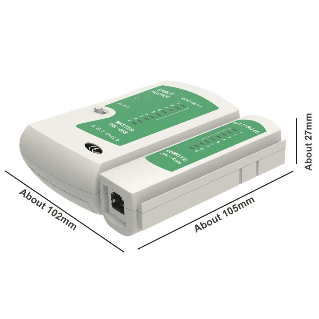 AD-LT-389 Cable Tester, a plastic single tool from Repairing tools collection capable of testing LAN, RJ45, RJ11, CAT5 and CAT6 cables, and featuring LED indicators for cable diagnostics