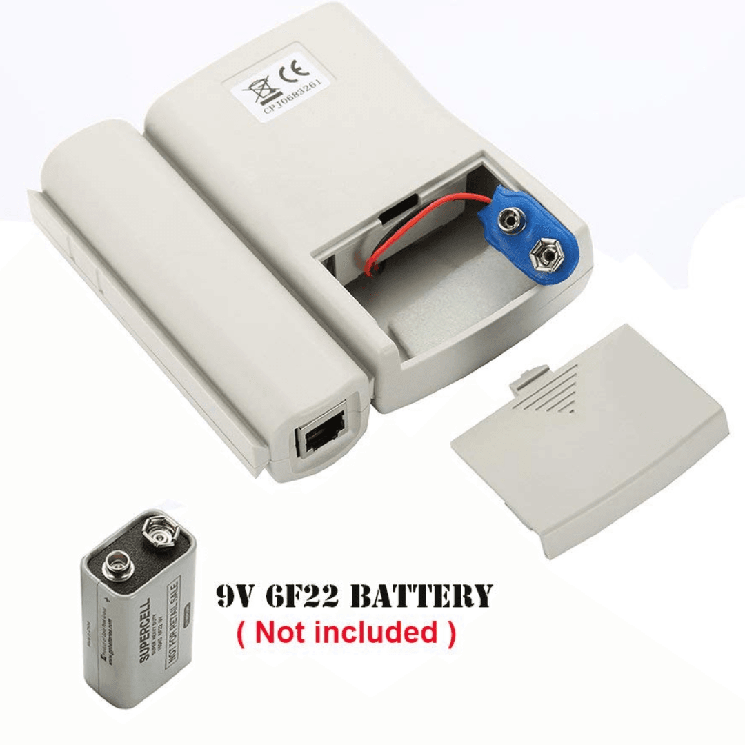 AD-LT-389 Cable Tester, a plastic single tool from Repairing tools collection capable of testing LAN, RJ45, RJ11, CAT5 and CAT6 cables, and featuring LED indicators for cable diagnostics