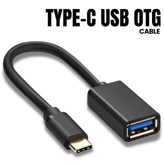 Adnet's black Type-C USB OTG Cable, comprised of plastic and metal for charging and data transfer, compatible with Type-C devices