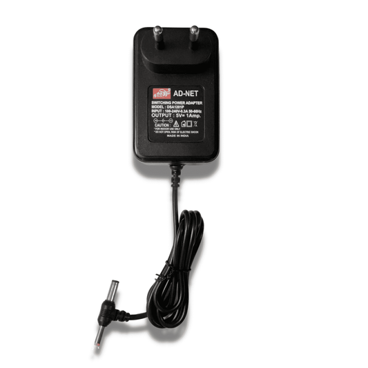 Compact black Generic DC Power Adapter, 5V 1A Charger with DC Pin, compatible to various boards and routers, ensuring efficient charging and stable power output.