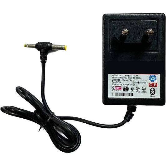 Compact black Generic DC Power Adapter, a 12V 2A Charger with DC Pin for efficient charging of boards and routers.