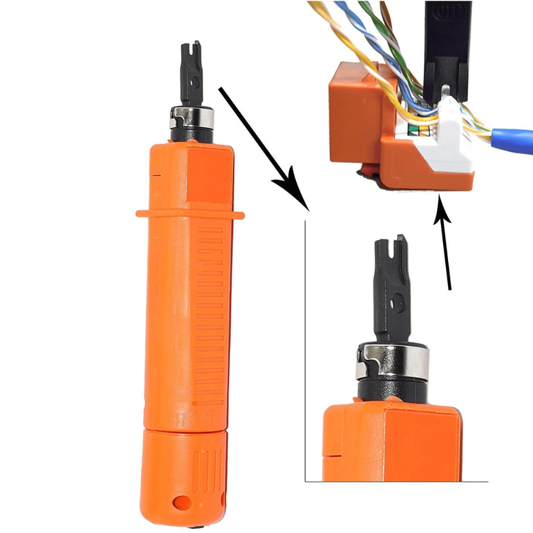 Impact Punching Tool HT-314B, a durable metal network cable punch down and wire cutter tool for CAT5E, CAT6, RJ45, and RJ11 cables