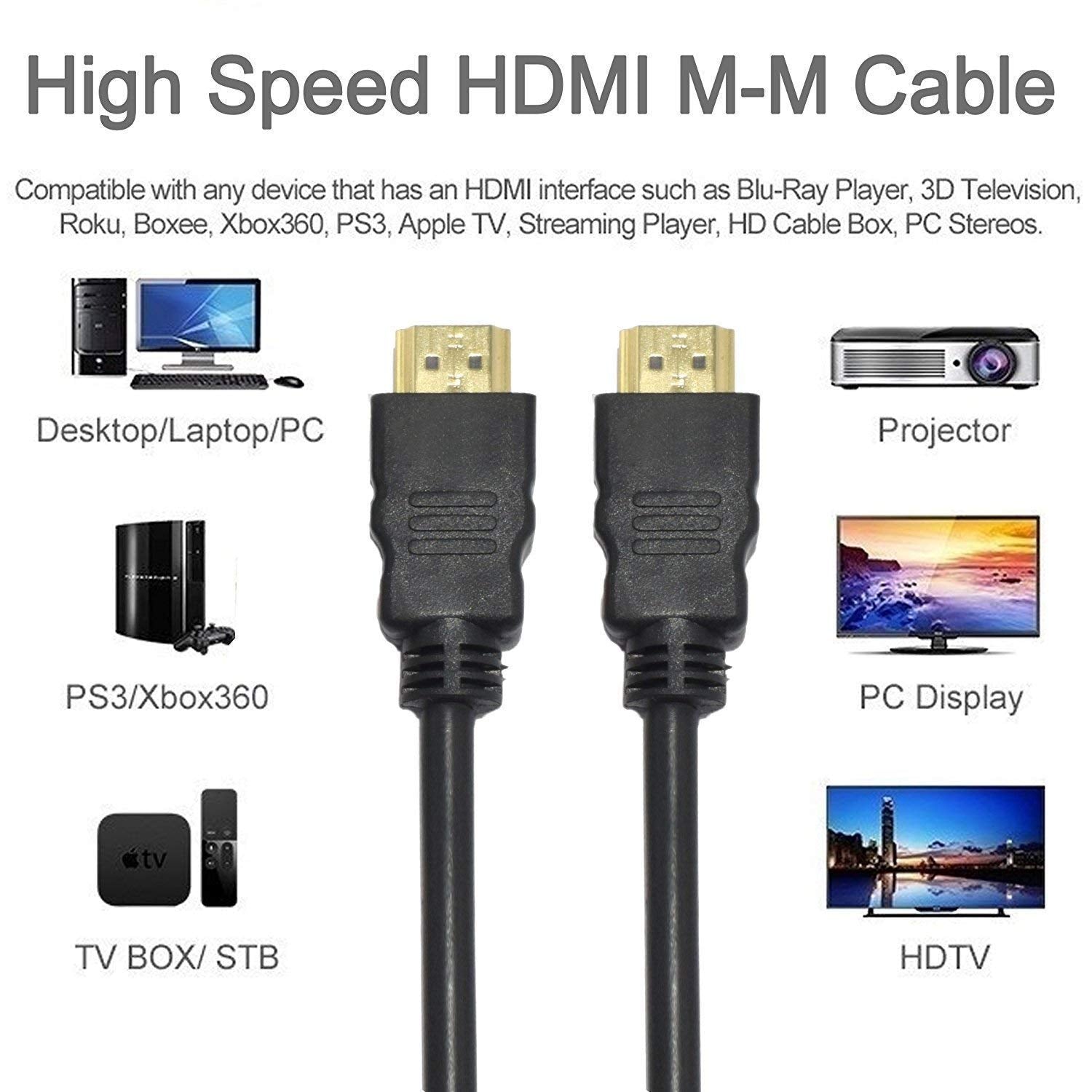 20 meter black HDMI 2.0 cable of PVC material, with high-speed 4K, 3D and Ultra HD features, and Ethernet compatibility