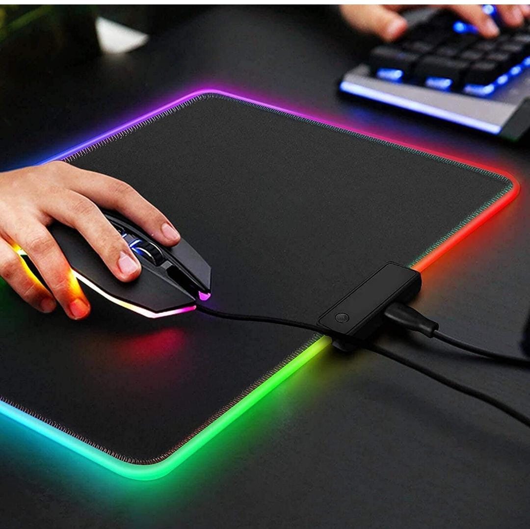 AD-MP-238 RGB large mouse pad, extended desk mat with 14 lighting modes, non-slip base, suitable for PC and laptop