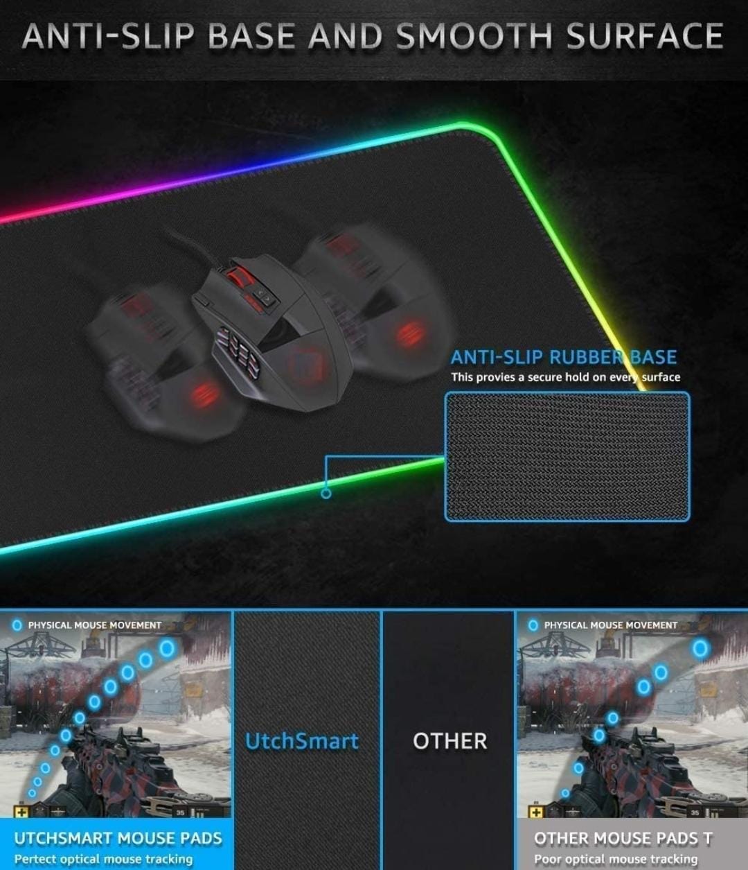 AD-MP-238 RGB large mouse pad, extended desk mat with 14 lighting modes, non-slip base, suitable for PC and laptop