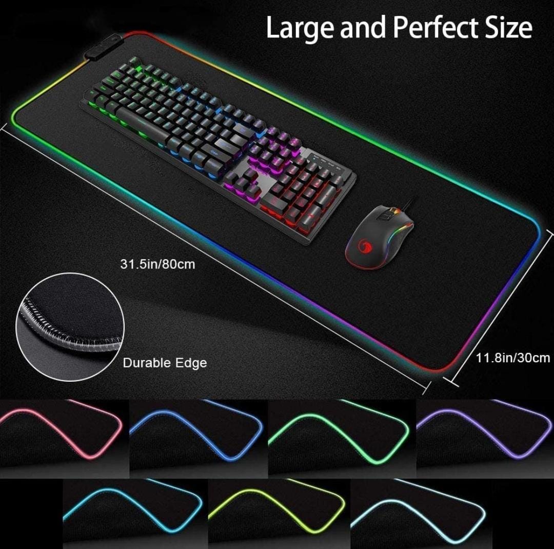 Large RGB Mouse Pad AD-MP-239 with extended desk pad, 14 lighting modes, non-slip base, suitable for PC and Laptop.