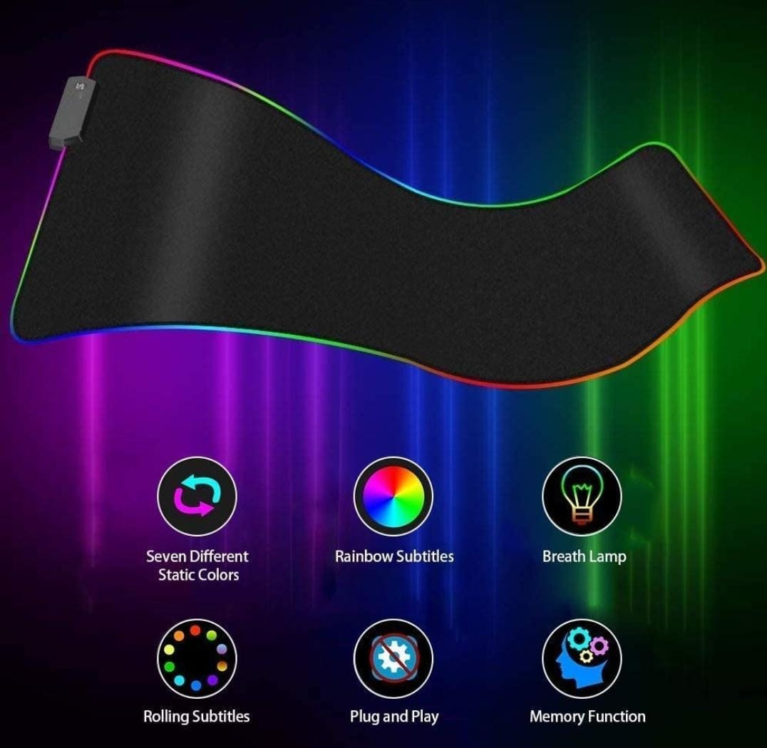 Large RGB Mouse Pad AD-MP-239 with extended desk pad, 14 lighting modes, non-slip base, suitable for PC and Laptop.