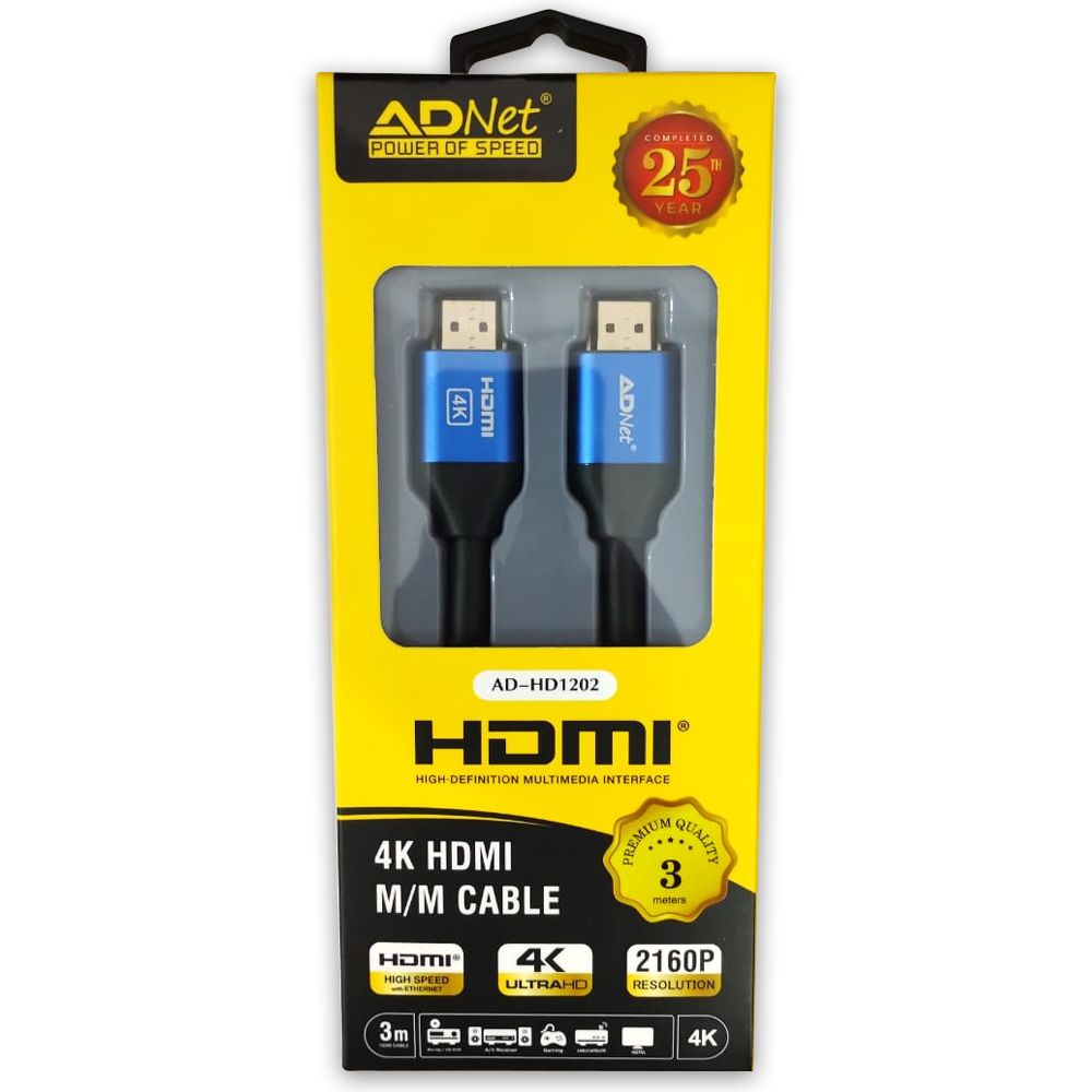 3 meter black 4K HDMI cable, male to male, high speed, 2160P, made of PVC, compatible with TV, Monitor, Laptop, Projector