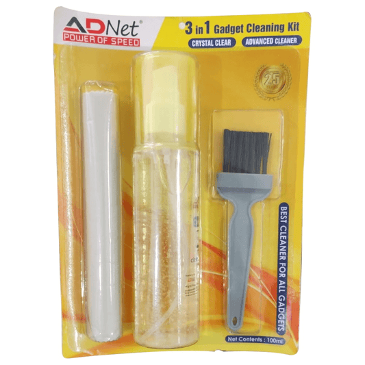 3 in 1 Gadget Cleaning Kit with Advanced Crystal Cleaner liquid solution for maintaining the cleanliness of electronic devices