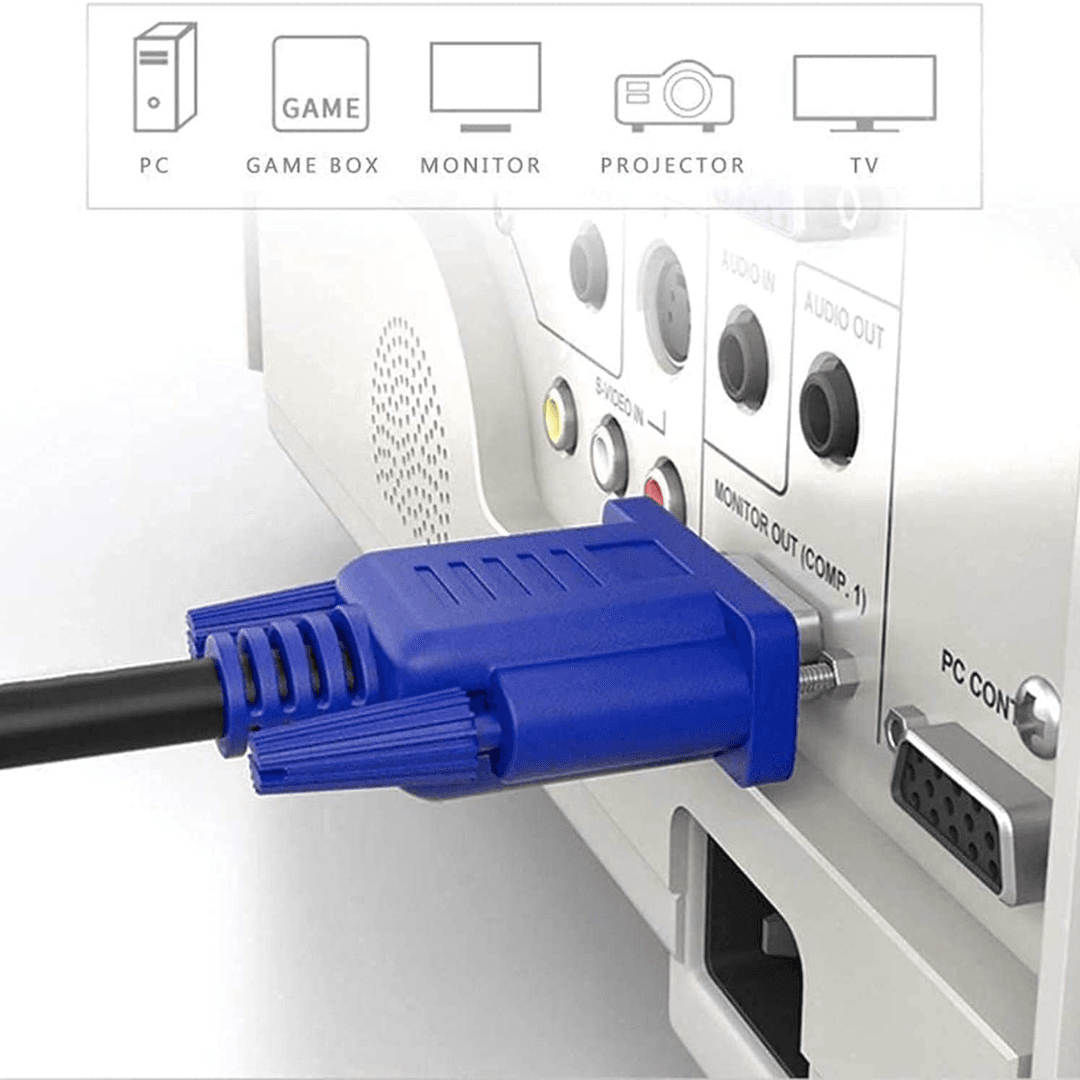 Dell VGA cable 1.5 meter for PC Monitors, LED displays, and LCDs, male-to-male VGA connectors, constructed from high-quality PVC and copper