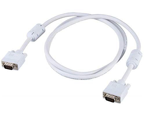 1.5 meter VGA cable with male-to-male connectors for PC monitors, LCD, and LED displays, crafted from durable PVC and copper.