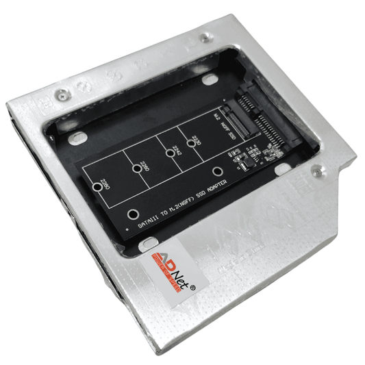 Adnet Combo Caddy in plastic, a compact HDD/SSD storage upgrade solution compatible with PC and electronics featuring a Brushless Motor.