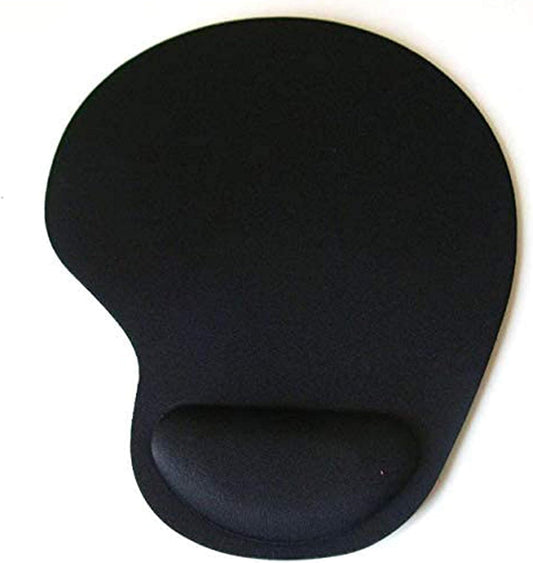 Black H-02 Mouse Pad featuring gel wrist support for comfort, made of Rubber and fabric, compatible with all mice.