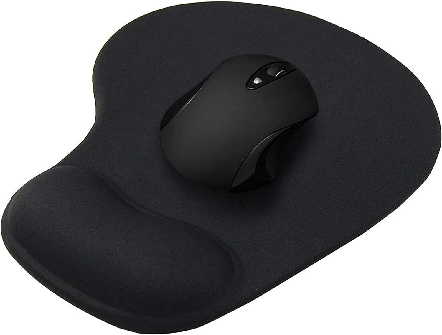 Black H-02 Mouse Pad featuring gel wrist support for comfort, made of Rubber and fabric, compatible with all mice.