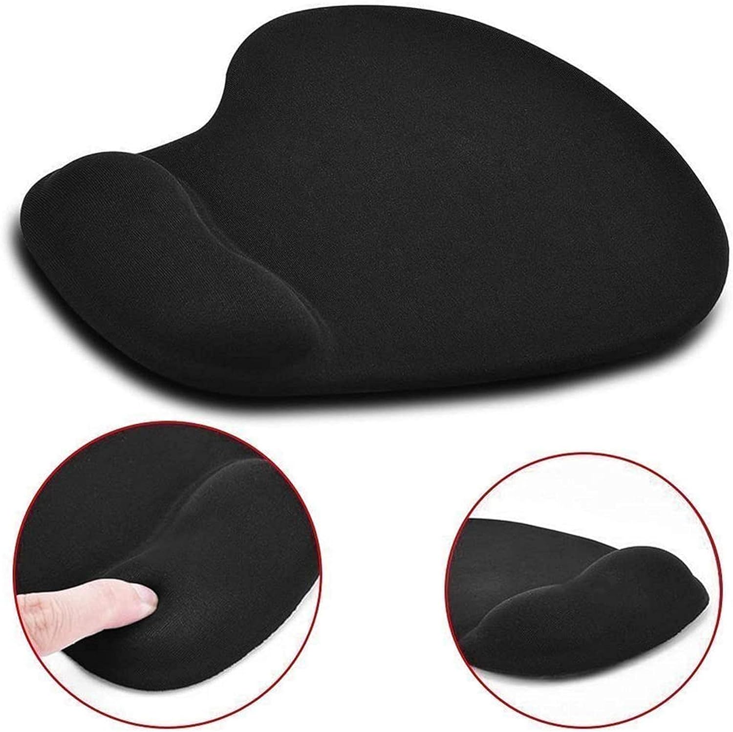 Black H-02 Mouse Pad featuring gel wrist support for comfort, made of Rubber and fabric, compatible with all mice.