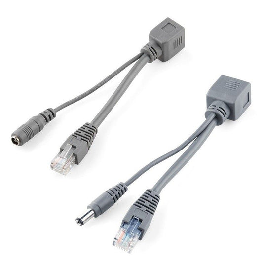 Black standard-sized Generic PoE Injector/Splitter with plastic and metal combination. Compatibility includes Ethernet devices and IP cameras, connection types are RJ45 and DC.