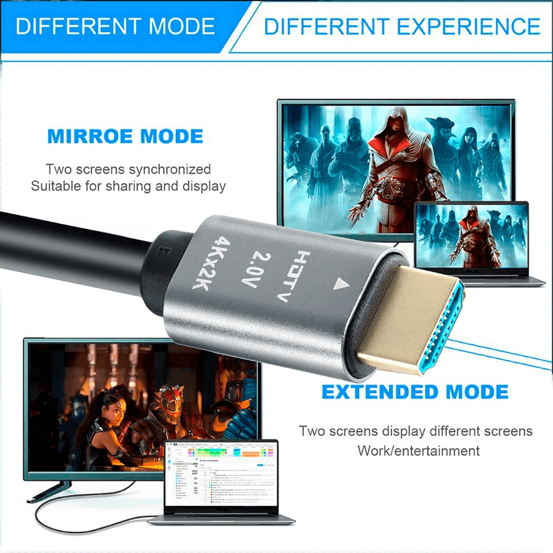 2.0V High-speed 4K HDMI cable of 10 meters length with gold-plated connector, suitable for TV, Monitor, Laptop, and Projector.