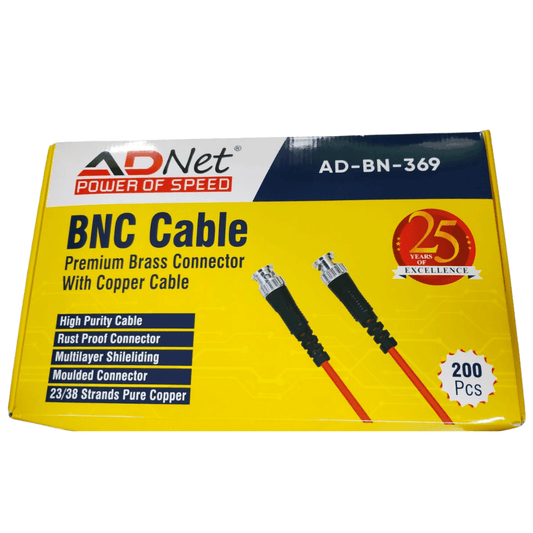 High-quality premium BNC cable AD-BN-369 from CCTV collection with brass connector and copper core, compatible with HDD/SSD and M.2 SSD, featuring combo support