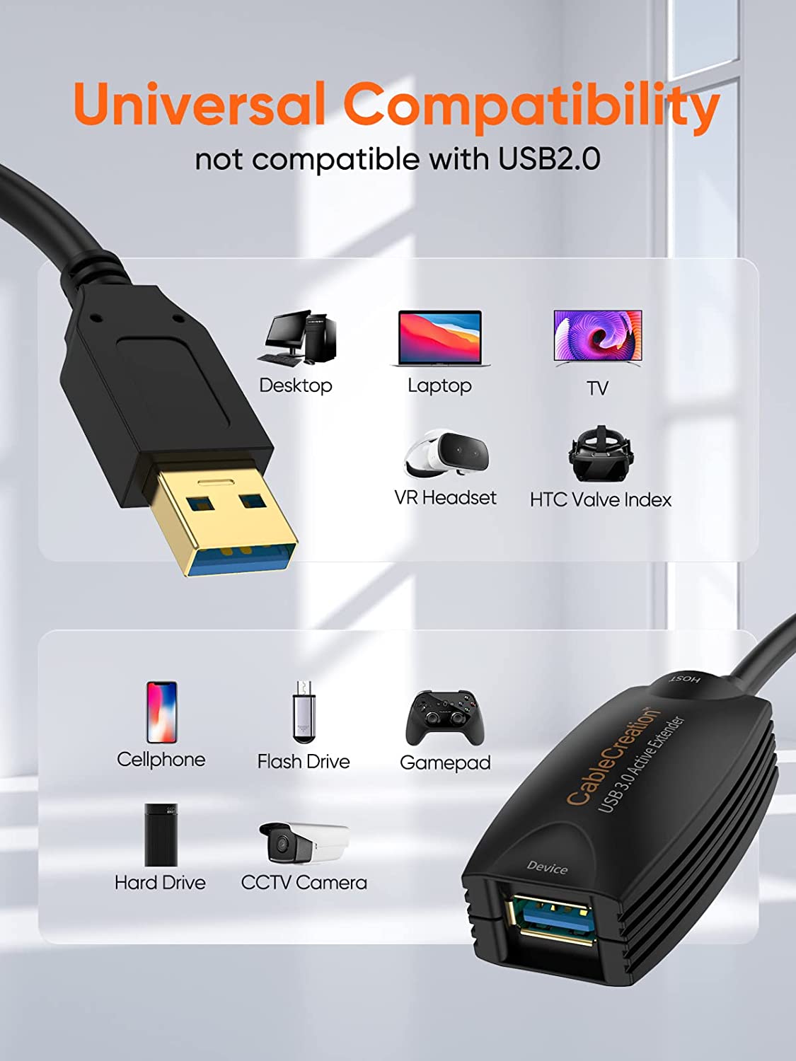 15 meter USB 2.0 extension cable, A-Male to A-Female for quick data transfer, suitable for USB devices