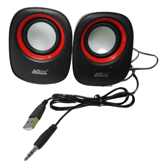 Wired USB Mini Speakers in black and red, part of Bluetooth Speakers collection, ideal for PC and music