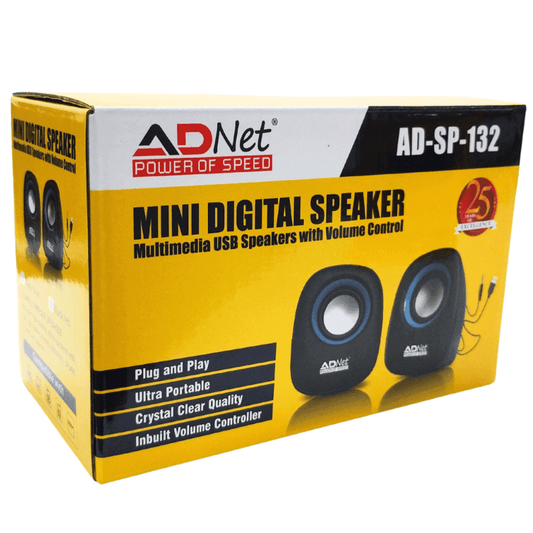 Wired USB Mini Speakers in black and red, part of Bluetooth Speakers collection, ideal for PC and music