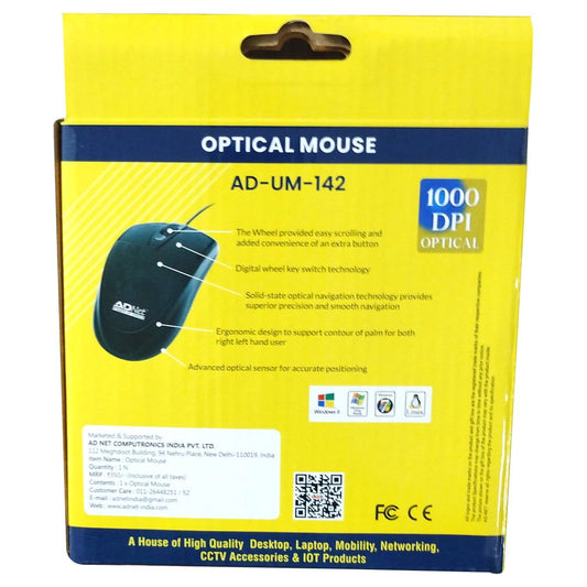 The AD-UM-142 High Precision Mouse offers an ergonomic design for smooth tracking, perfect for gaming or office work.