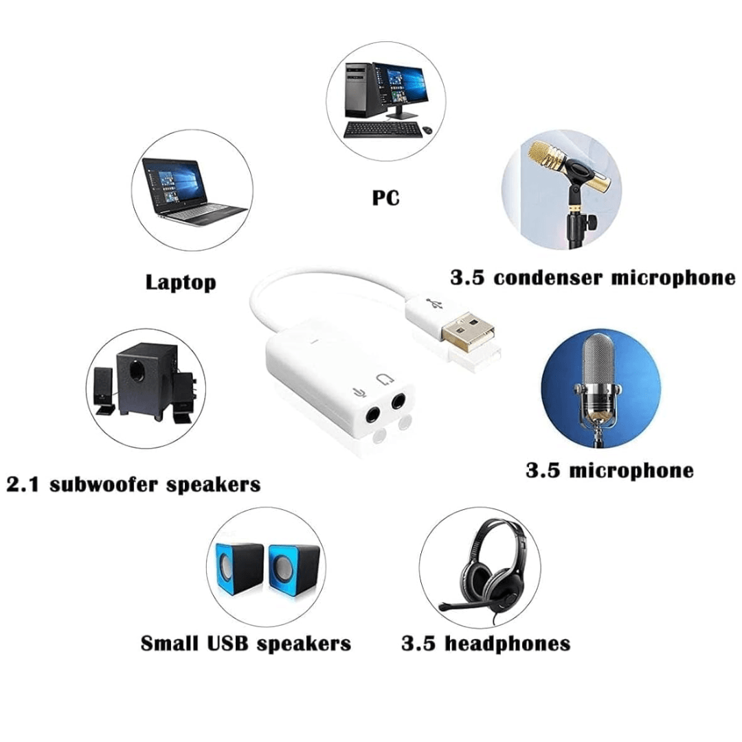 7.1 Channel AD-226 USB Sound Card, 5Hv2 Sound Card with Audio Adapter, Mic and 3.5mm headphone socket for PC and Laptop