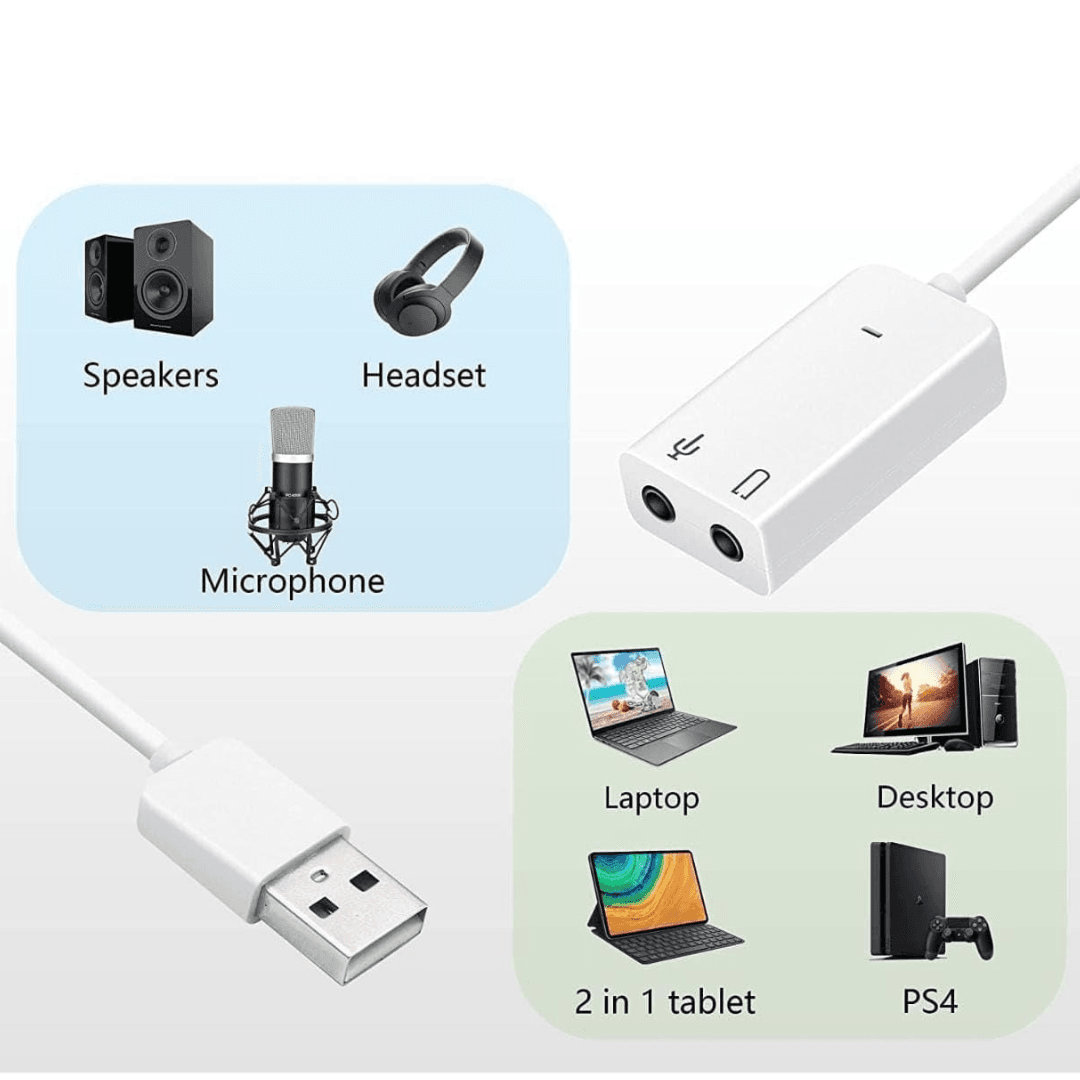 7.1 Channel AD-226 USB Sound Card, 5Hv2 Sound Card with Audio Adapter, Mic and 3.5mm headphone socket for PC and Laptop