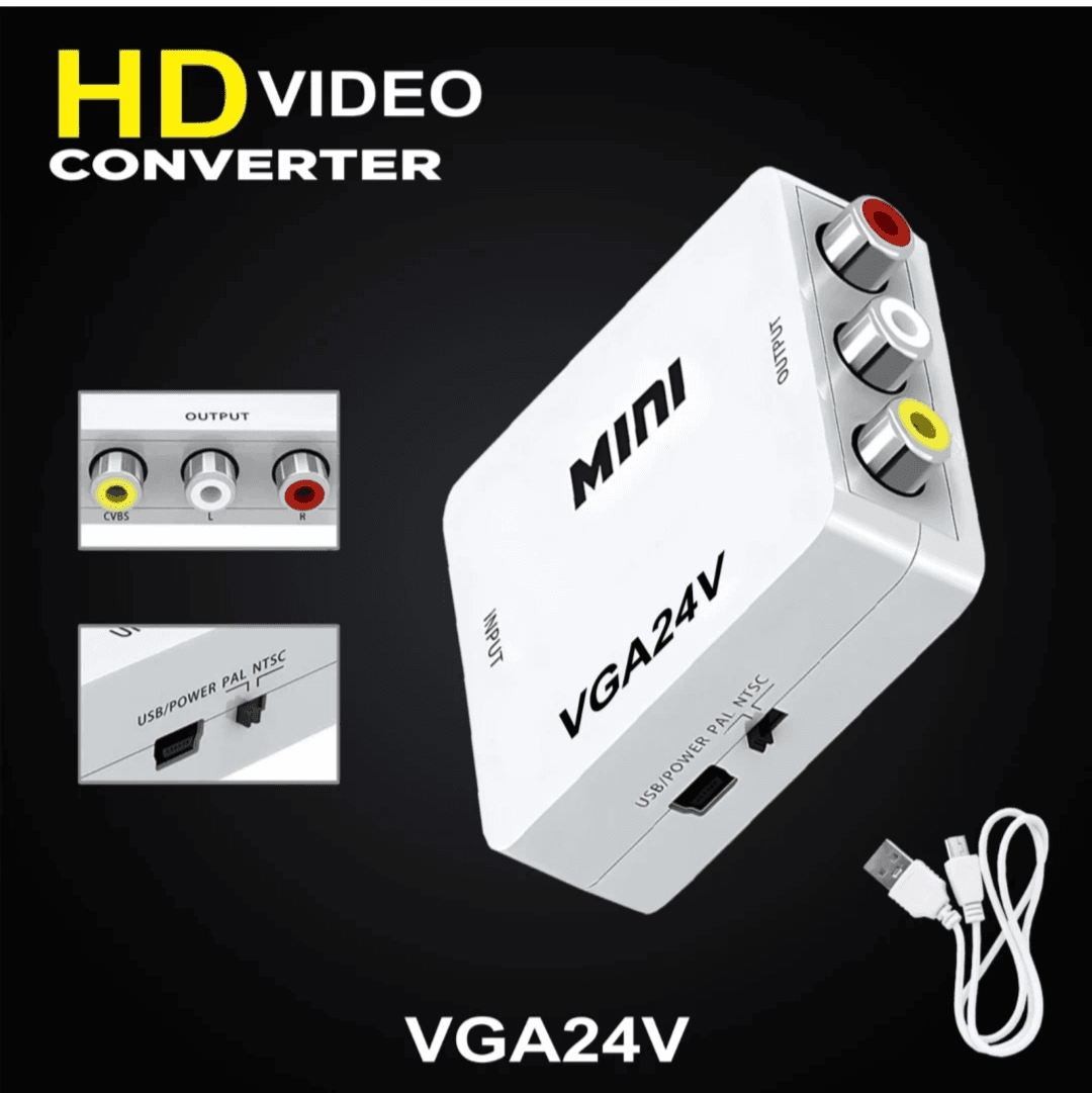 Durable 1080P VGA to AV converter with audio - ideal for PCs, laptops, and AV devices with a blend of ABS plastic, metal, and PVC