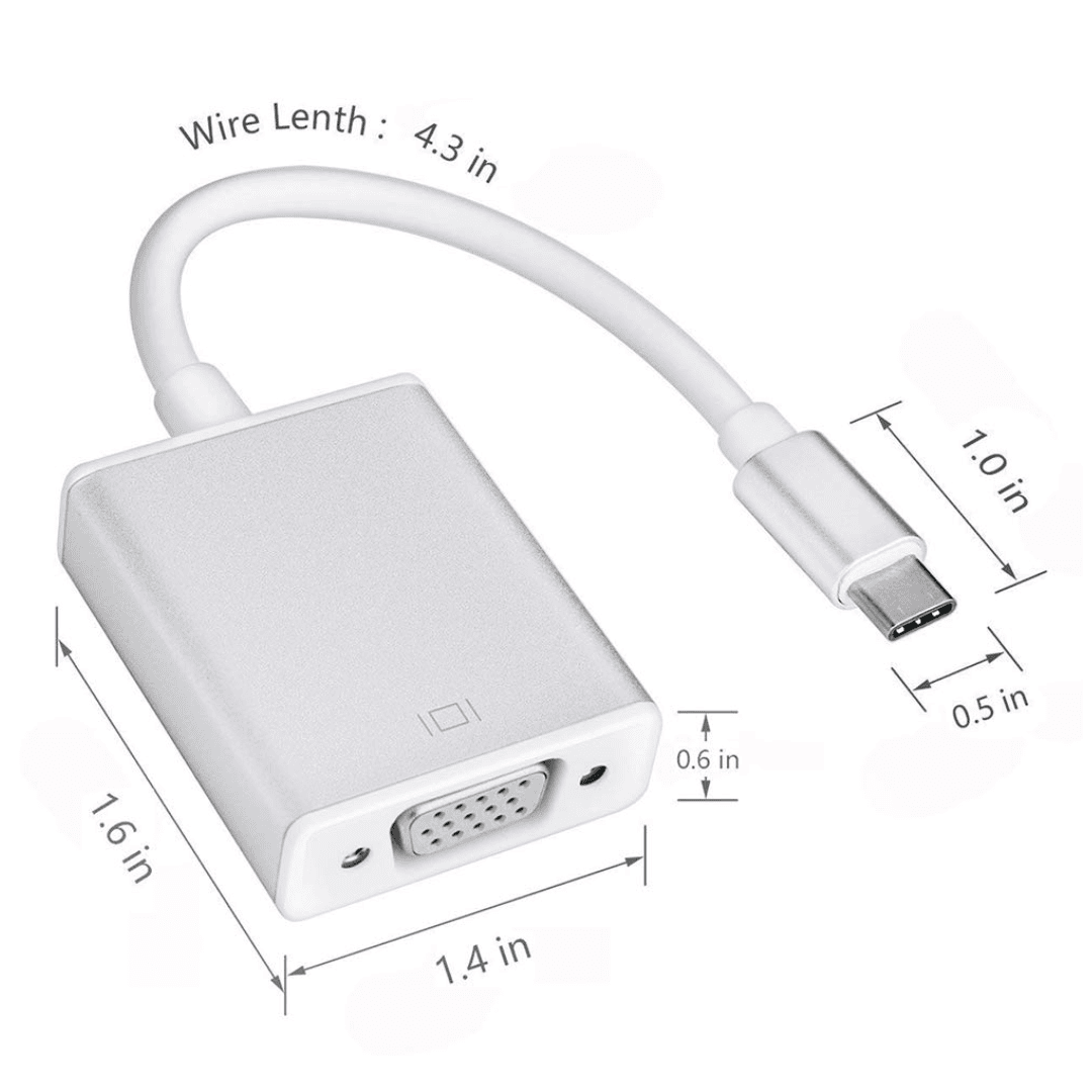 Plastic USB-C VGA adapter, Type-C to VGA 6 inches cable, PC and Laptop VGA converter from USB Dongle collection