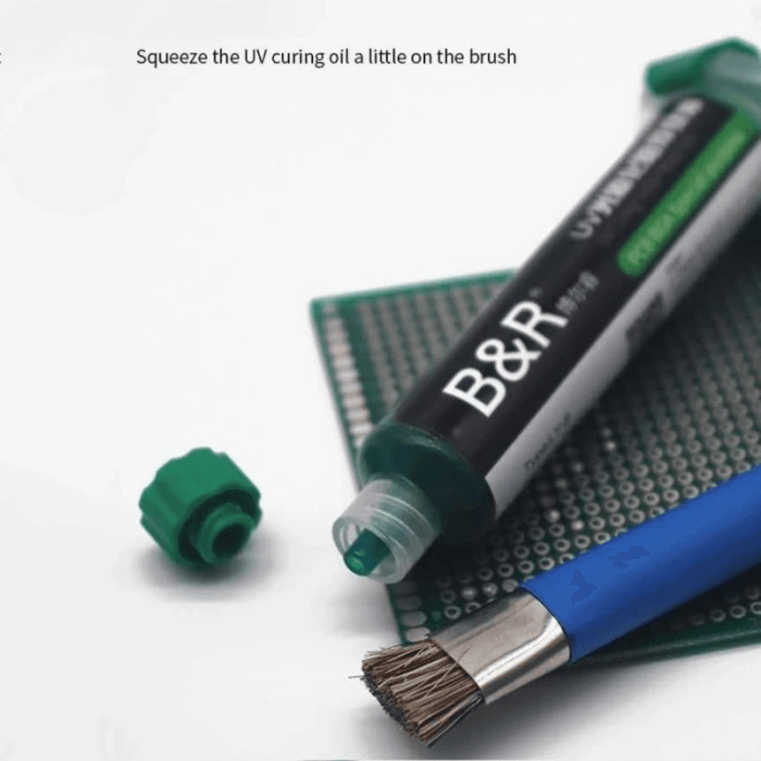 Single B&R 10CC UV Curing Solder Mask Ink in green color for PCB BGA circuit board protection.