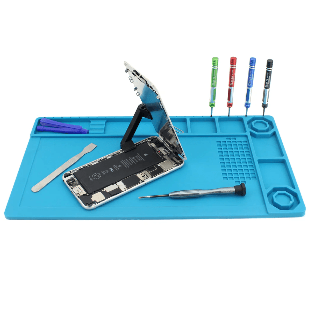 Rubber S-507 Workbench Mat, designed for electronics repair with heat resistant, magnetic screw holder, and anti-static features