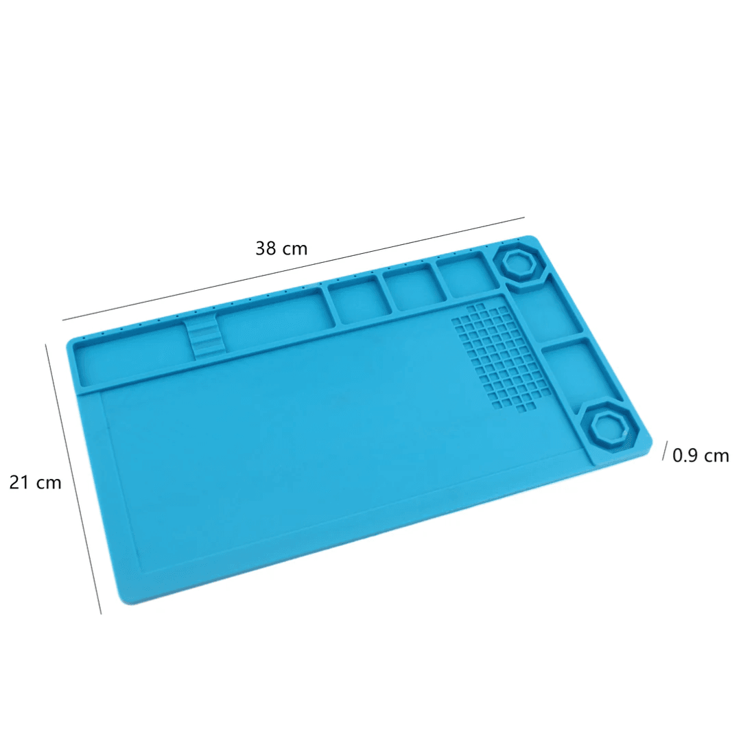 Rubber S-507 Workbench Mat, designed for electronics repair with heat resistant, magnetic screw holder, and anti-static features