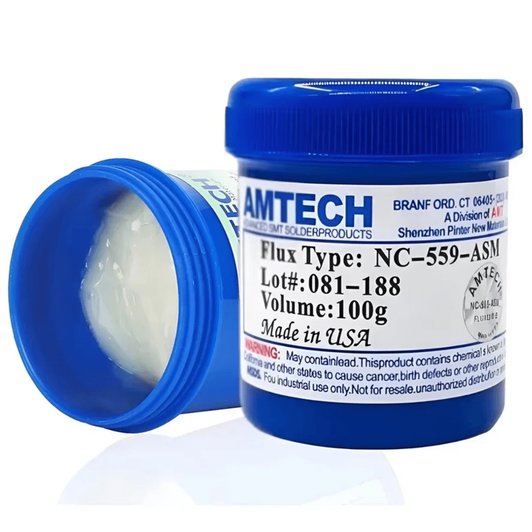 AMTECH NC-559-ASM Solder Flux, high-quality 100gm liquid solder paste for BGA and SMT reflow soldering in repairing tools collection.