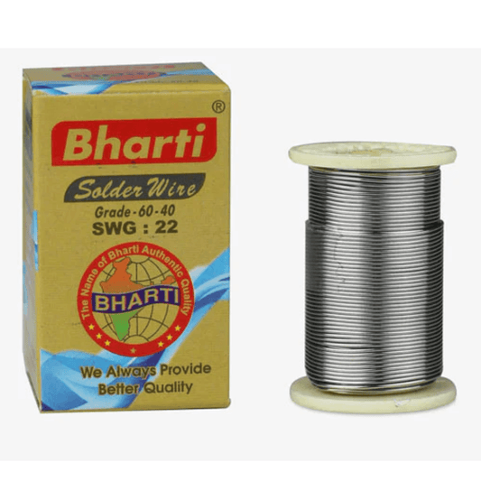 Bharti SWG 22 solder wire in 60-40 grade, 50-gram high-quality metal, perfect for precise soldering tasks in electronics repairing.