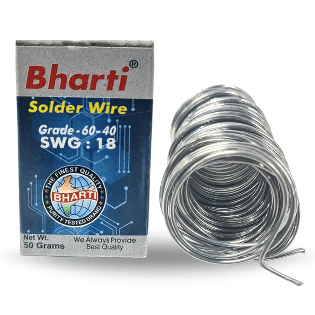 Bharti solder wire of 60-40 grade and SWG 18 specification, ideal for precise soldering, part of repairing tools collection