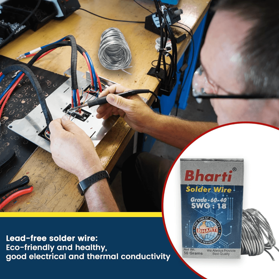 Bharti solder wire of 60-40 grade and SWG 18 specification, ideal for precise soldering, part of repairing tools collection