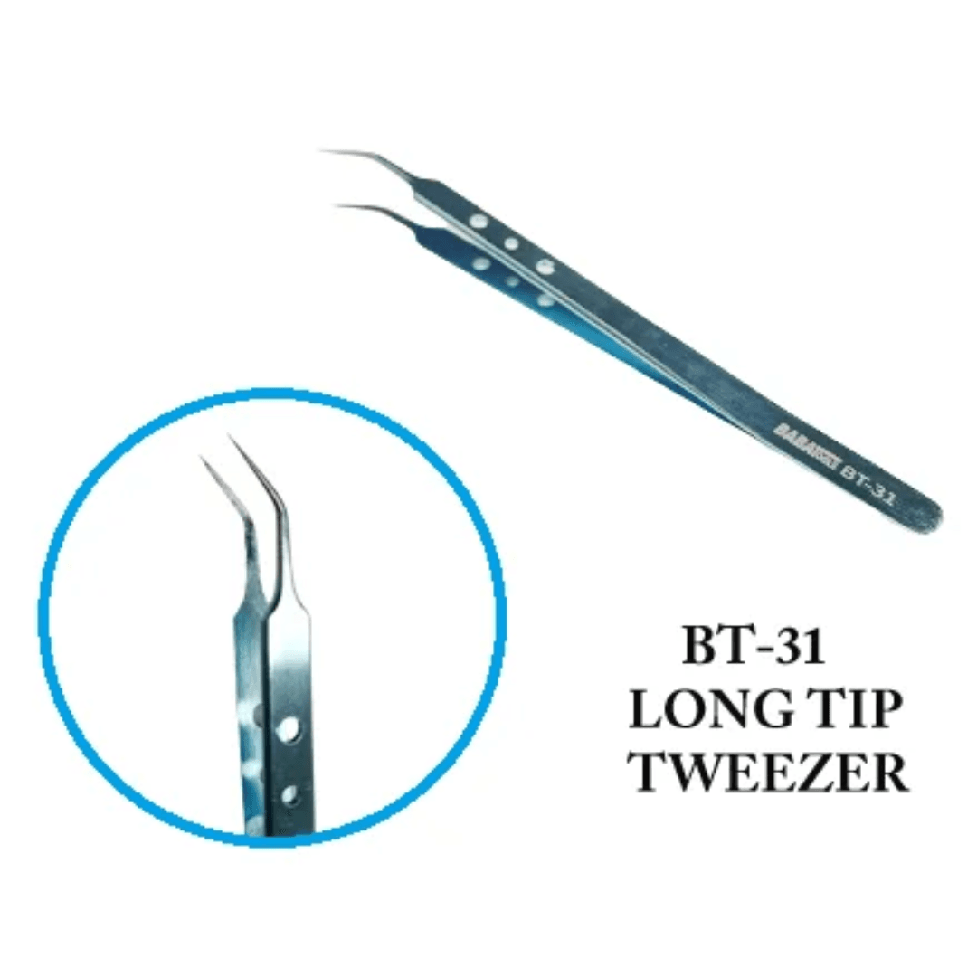 BT-31 Tweezer, Long Tip, Precision Quality, Stainless Steel, perfect for electronics repair, ESD safe, single piece from repairing tools collection